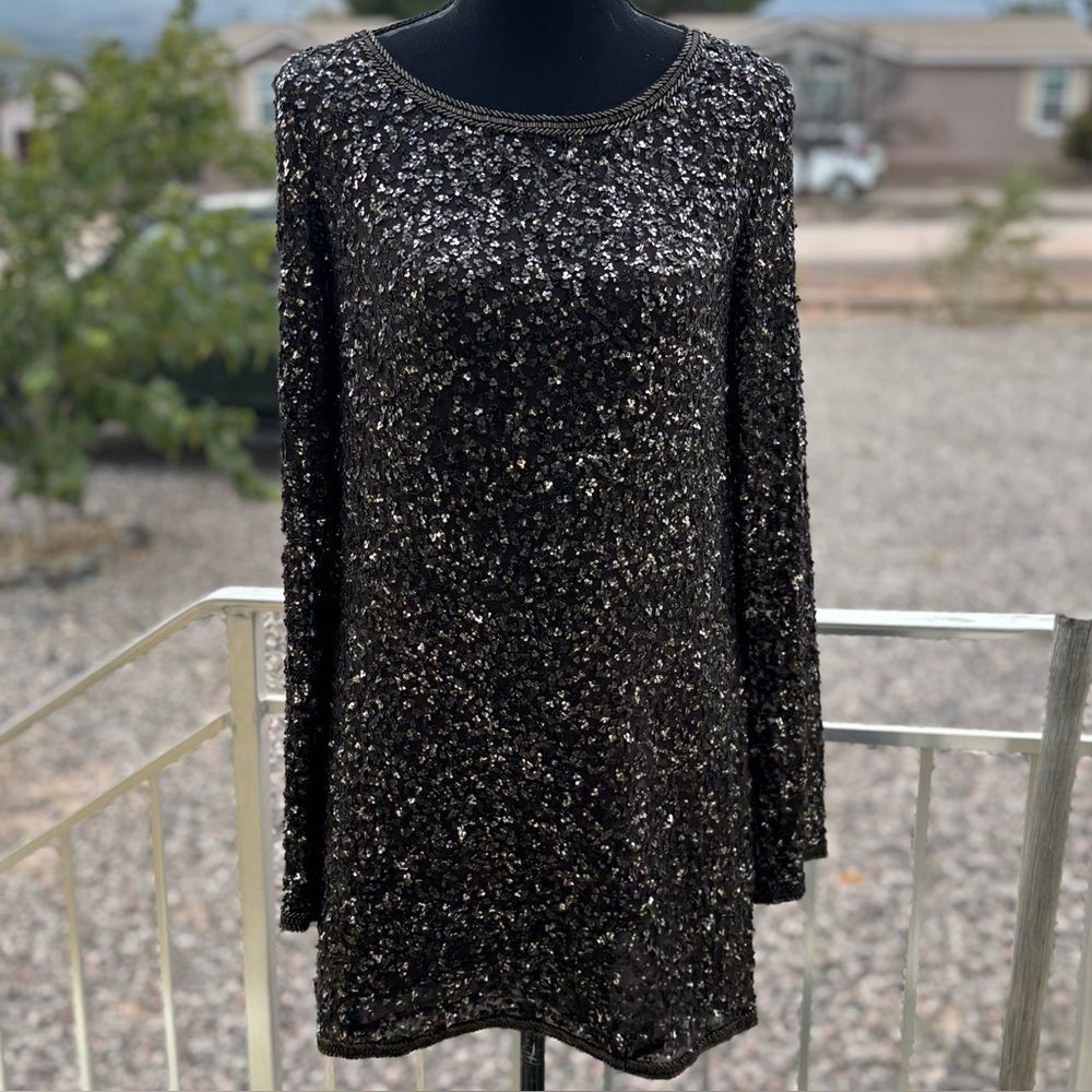 All Saints Tavi Bronze Hand Sequin Beaded Mini Long Sleeve Sequin Dress NYE 6